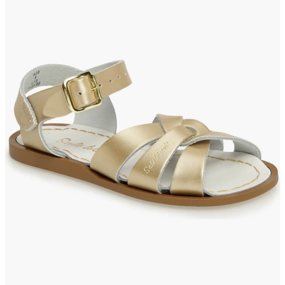 Gold saltwater sandals, size 1
